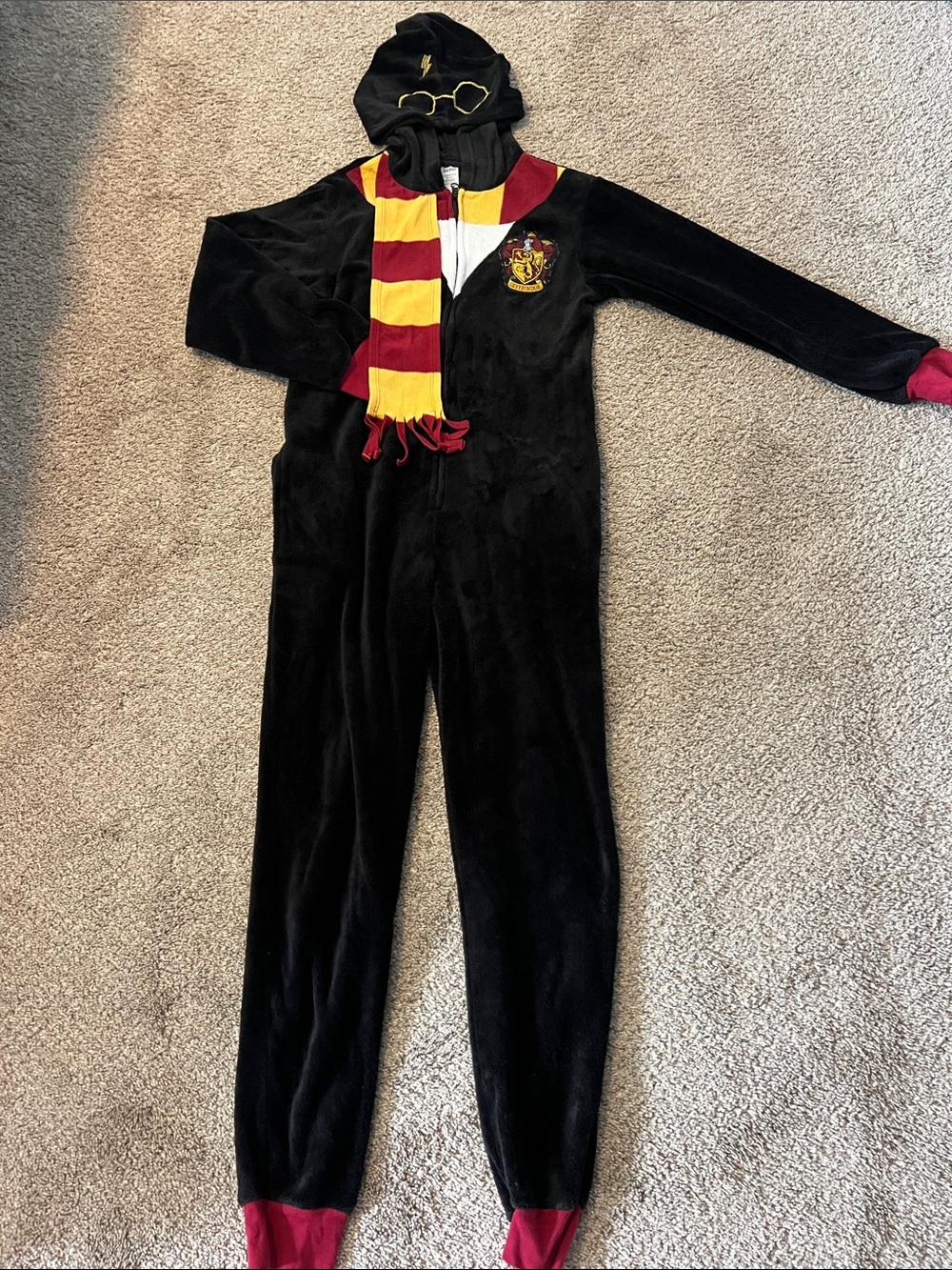 Warner Bros. Black Gryffindor Hooded One-Piece with Red & Gold Accents